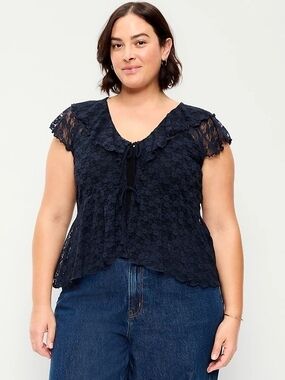Old Navy White V-Neck Ruffle Tie Front Top